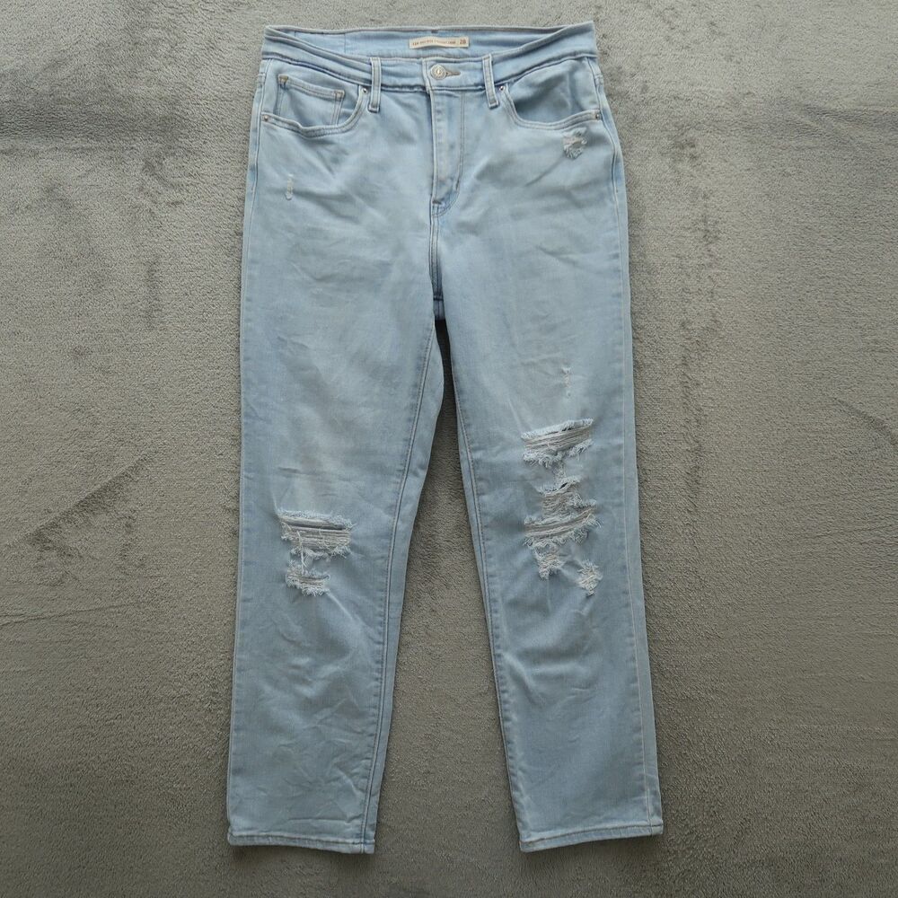 Levi's 724 Jeans Women's 28 High-Rise Straight Crop Denim 25" Inseam Destroyed